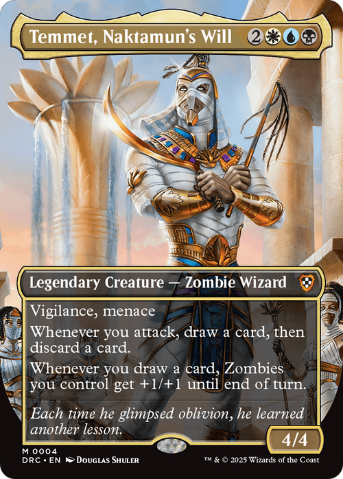 Temmet, Naktamun's Will (Borderless) (DRC-004) - Commander: Aetherdrift Foil