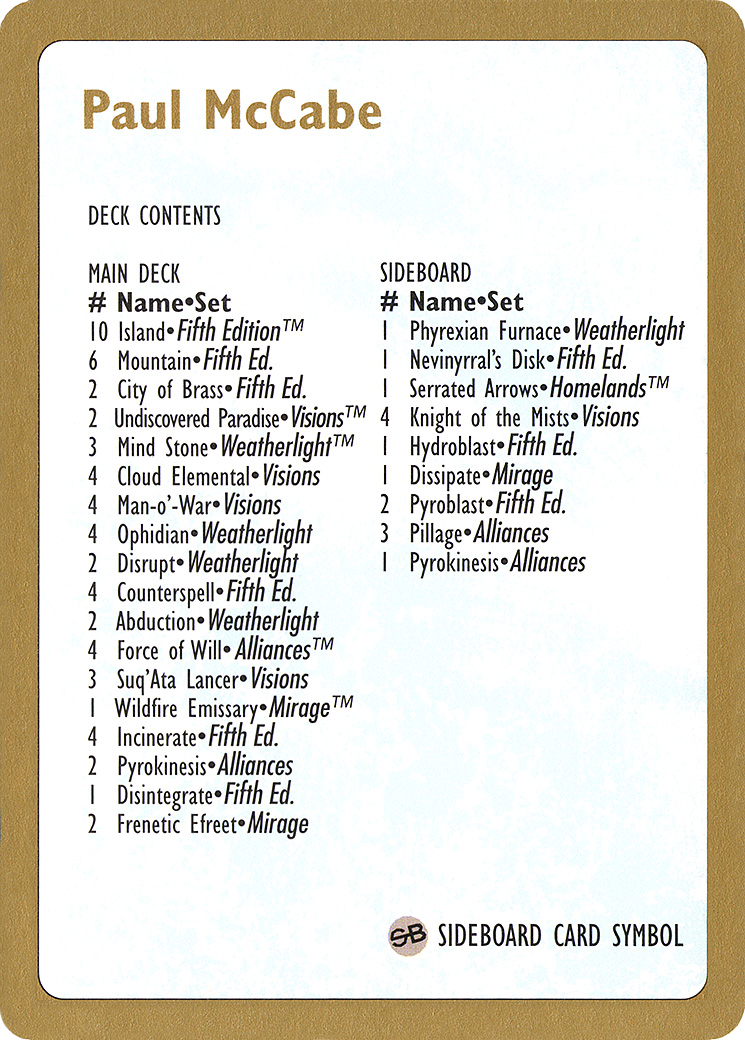 1997 Paul McCabe Decklist Card (WCD-) - World Championship Decks 1997