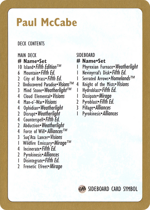 1997 Paul McCabe Decklist Card (WCD-) - World Championship Decks 1997