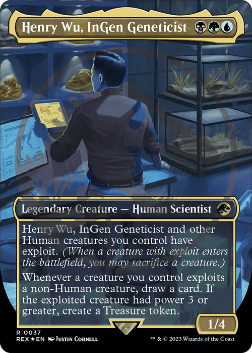 Henry Wu, InGen Geneticist (Borderless) (Emblem) (REX-037) - Jurassic World Collection Foil