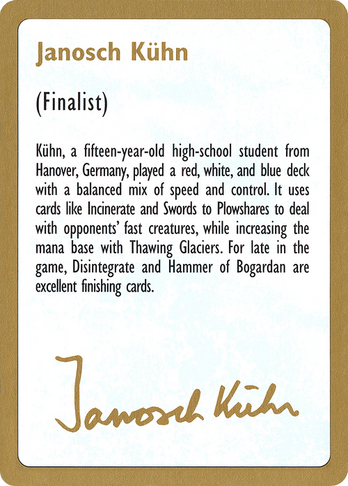 1997 Janosch Kuhn Biography Card (WCD-) - World Championship Decks 1997