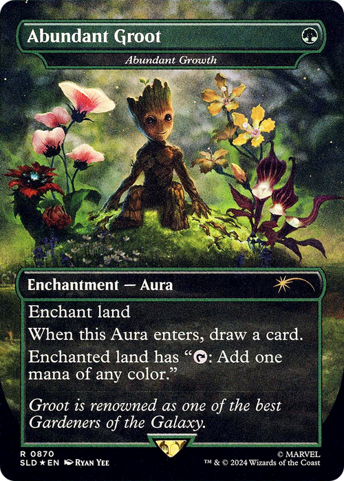Abundant Groot - Abundant Growth (Rainbow Foil) (SLD-870) - Secret Lair Drop / Abundant Groot (Borderless) Foil