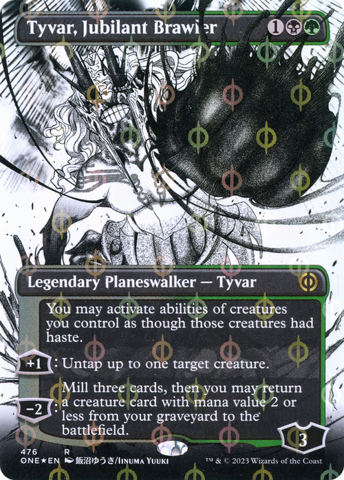 Tyvar, Jubilant Brawler (Borderless) (Step-and-Compleat Foil) (ONE-476) - Phyrexia: All Will Be One: (Showcase) Foil