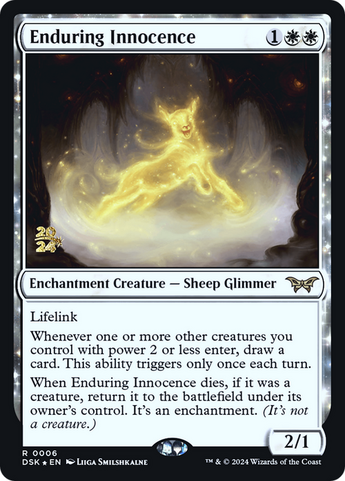 Enduring Innocence (PRE-006) - Duskmourn: House of Horror Promos: (enchantment) Foil