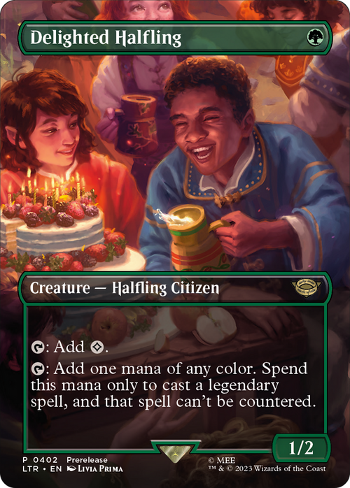 Delighted Halfling (Borderless) (LTR-402) - The Lord of the Rings: Tales of Middle-earth Foil