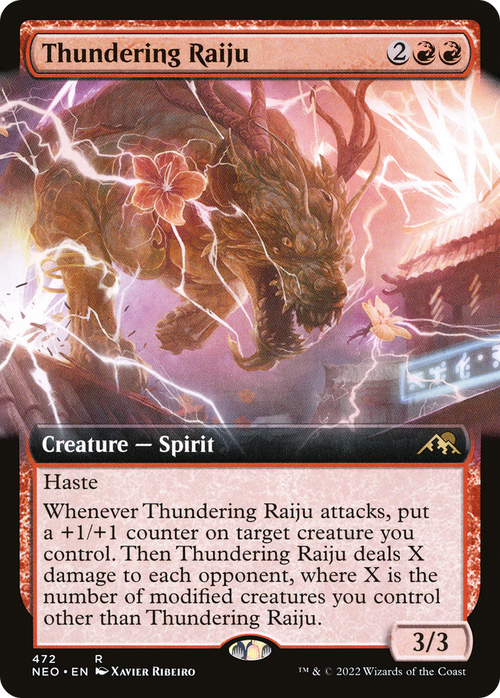 Thundering Raiju (Extended Art) (NEO-472) - Kamigawa: Neon Dynasty: (Extended Art)