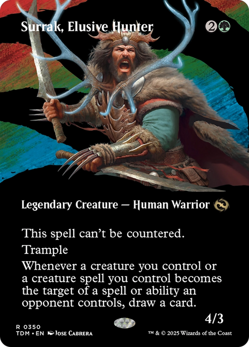 Surrak, Elusive Hunter (Borderless) (TDM-350) - Tarkir: Dragonstorm: (Showcase) Foil
