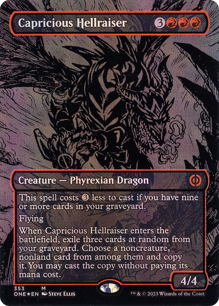 Capricious Hellraiser (Oil Slick Raised Foil) (ONE-353) - Phyrexia: All Will Be One (Borderless) Foil