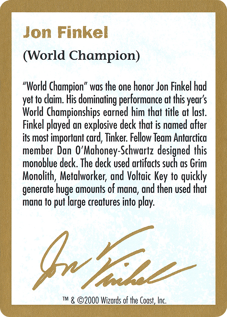 2000 Jon Finkel Biography Card (WCD-) - World Championship Decks 2000