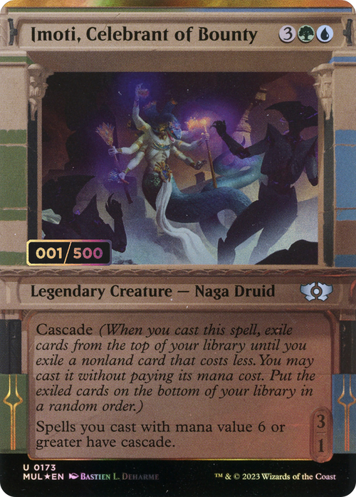 Imoti, Celebrant of Bounty (Serial Numbered) (MUL-173) - Multiverse Legends: (Showcase) (Borderless) Foil