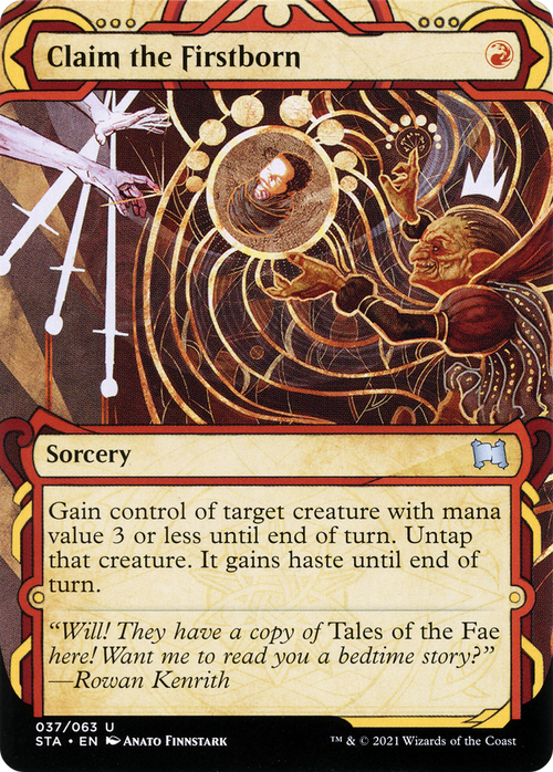 Claim the Firstborn (STA-037) - Strixhaven Mystical Archive: (Showcase) (Borderless) Etched Foil