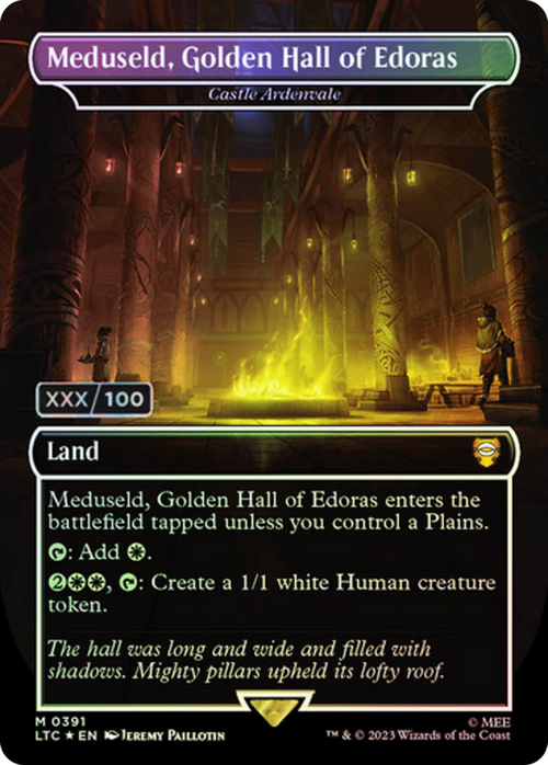 Meduseld, Golden Hall of Edoras - Castle Ardenvale (Serial Numbered) (LTC-391) - Tales of Middle-earth Commander / Meduseld, Golden Hall of Edoras (Borderless) Foil