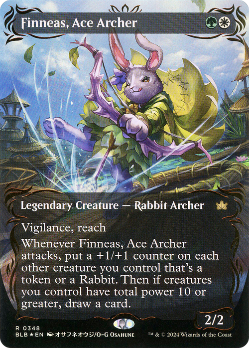 Finneas, Ace Archer (Borderless) (Raised Foil) (BLB-348) - Bloomburrow: (Showcase) Foil