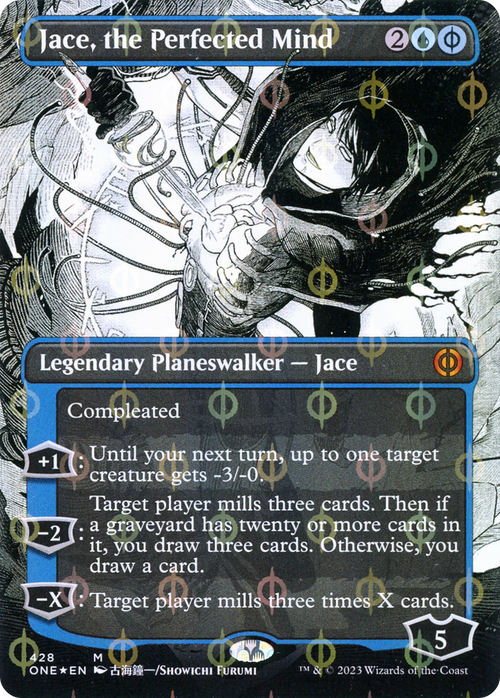 Jace, the Perfected Mind (Borderless) (Step-and-Compleat Foil) (ONE-428) - Phyrexia: All Will Be One: (Showcase) Foil