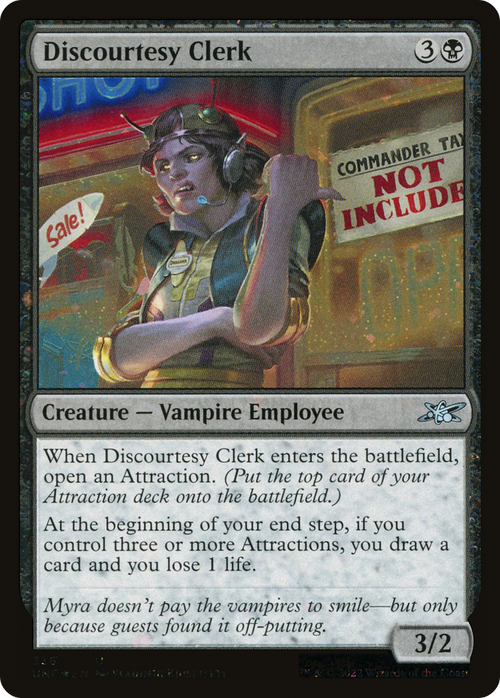 Discourtesy Clerk (Galaxy Foil) (UNF-356) - Unfinity Foil