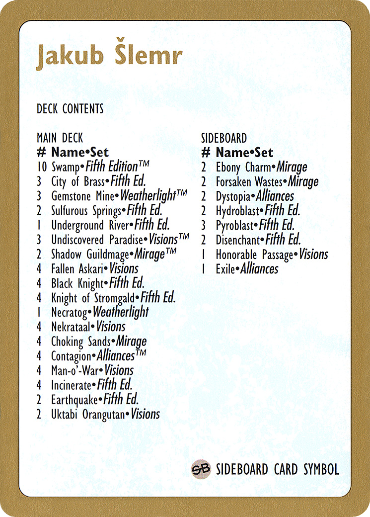 1997 Jakub Slemr Decklist Card (WCD-) - World Championship Decks 1997