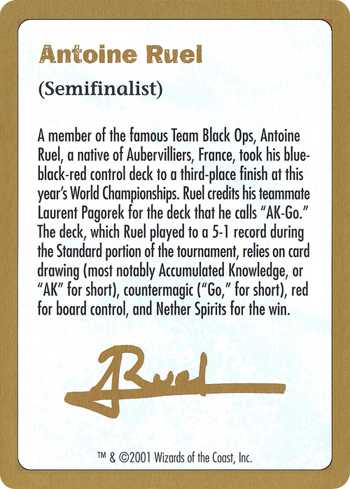 2001 Antoine Ruel Biography Card (WCD-) - World Championship Decks 2001